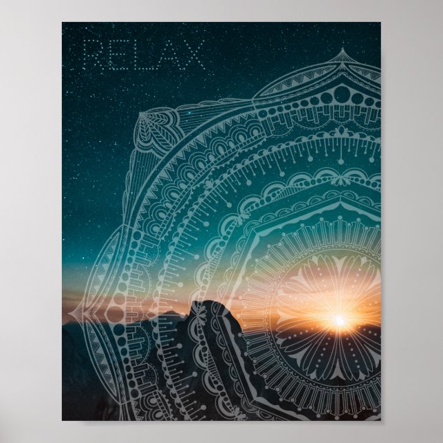Relax Mandala Overlay Starry Sky Sunset Photograph Poster (Framsidan)