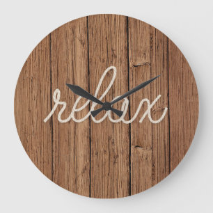 RELAX Rope-text på Teak Wood Stor Klocka