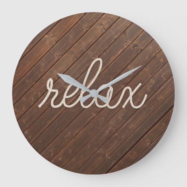RELAX Rope-text på Teak Wood Stor Klocka (Framsida)