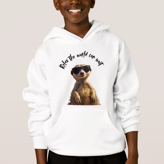 Relax – The World Can Wait | Cool Meerkat with Sun T Shirt (Framsida)