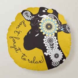 Relax - Yellow Funky Funny Giraffe Rund Kudde