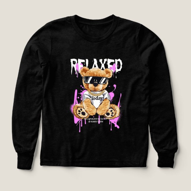 "RELAXED" Streetwear Bear Long-Sleeve T-Shirt (Design framsida)