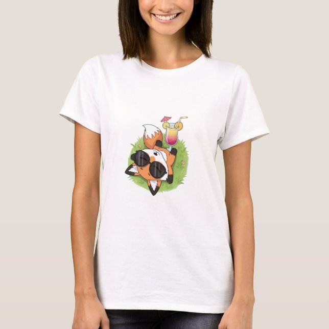 Relaxed Summer Fox Wearing Sunglasses T Shirt (Framsida)