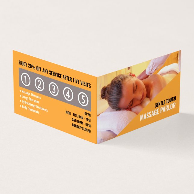 Relaxerande massage, massageterapeut Parlor Loyalt Visitkort (Utsida)