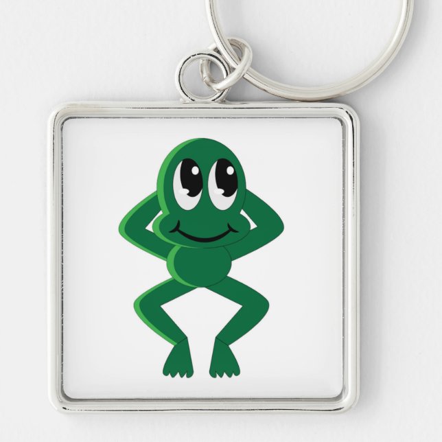 RELAXERAT FROG FYRKANTIG SILVERFÄRGAD NYCKELRING (Framsidan)