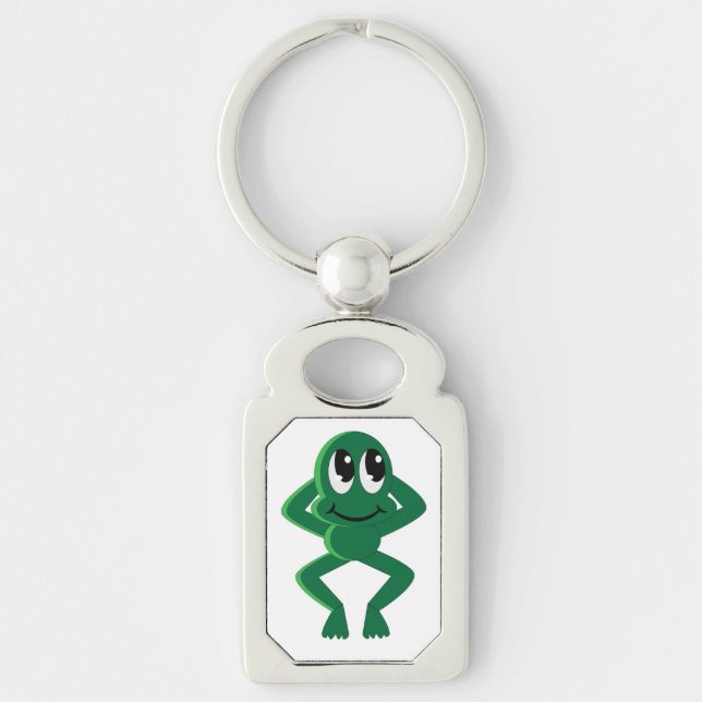 RELAXERAT FROG REKTANGULÄRT SILVERFÄRGAD NYCKELRING (Framsidan)