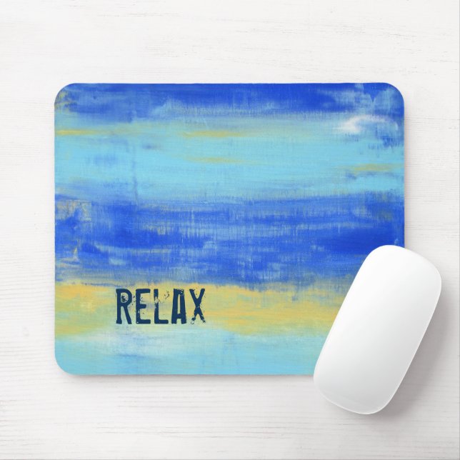 Relaxing Beach Blue Yellow Abstract Art Musmatta (Med mus)