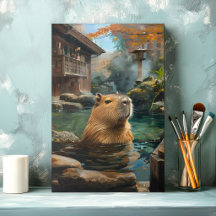 Relaxing Capybara Hot Spring Canvas Print