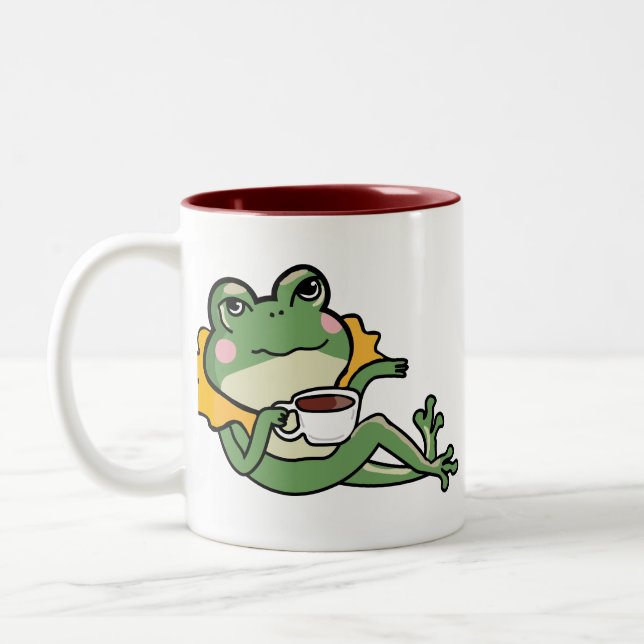 Relaxing Green Frog Tea Lover Shirt - Unique Desig Två-Tonad Mugg (Vänster)