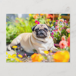 Relaxing Pug Chilling in Garden Space Vykort