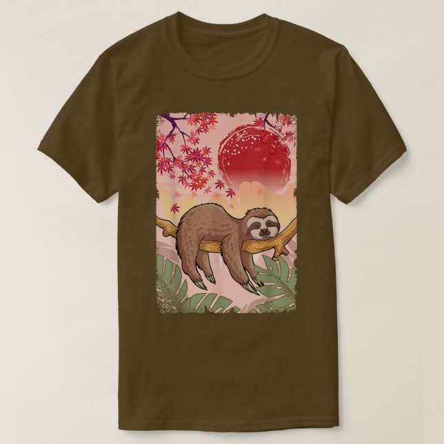 Relaxing Sloth Japansk Sol Natur T Shirt (Design framsida)