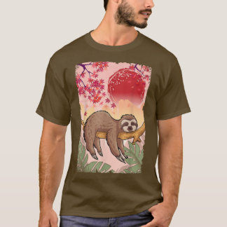 Relaxing Sloth Japansk Sol Natur T Shirt