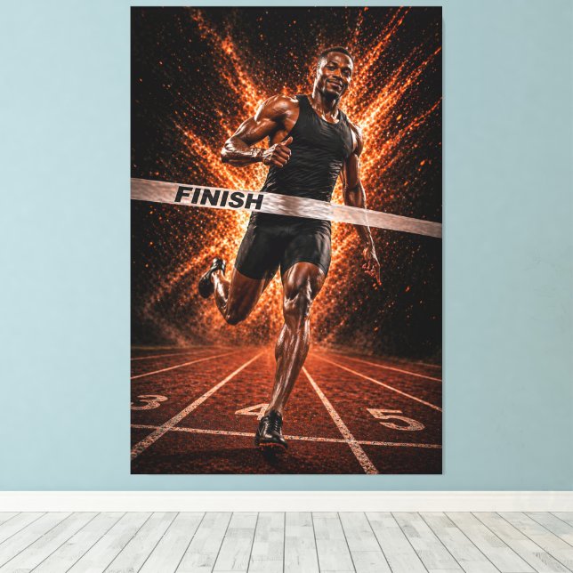 Relentless Velocity – Sprint Victory Canvas Print (Insitu (trägolv))