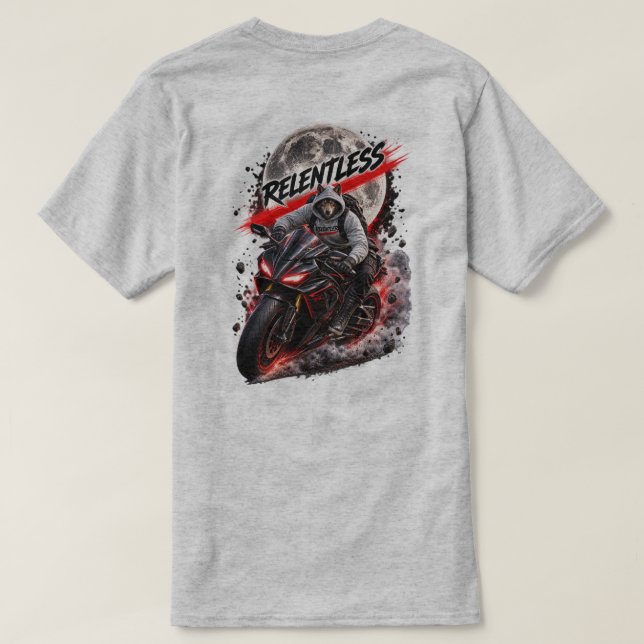 Relentless Wolf Motorcycle Back Print T-Shirt (Design baksida)