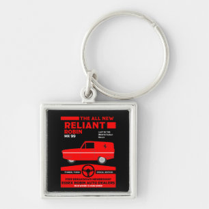 Reliant Robin Car Fyrkantig Silverfärgad Nyckelring