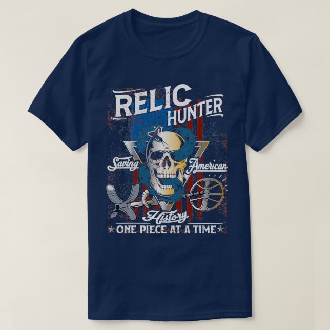 Relic Hunter American Flag Skull Metal T Shirt (Design framsida)