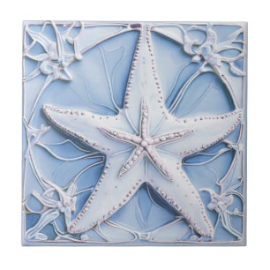 Relief av Starfish Star Blue Art nouveau Faux Kakelplatta