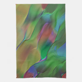 Relief med dominerande grönt och gult kökshandduk