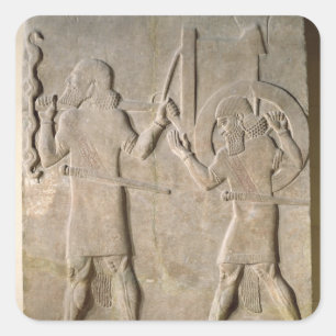 Relief som anlitar två soldater fyrkantigt klistermärke