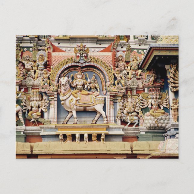 Relief som skildrar Shiva och Parvati ridning Vykort (Framsida)