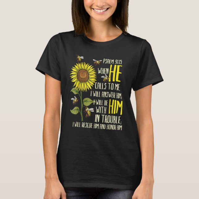 Religion Bee Bible Psalm 9115 Solrosbin Ch T Shirt (Framsida)