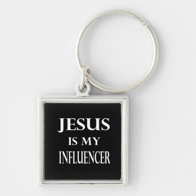 Religion - Jesus Är Min Influencer Fyrkantig Silverfärgad Nyckelring (Framsidan)