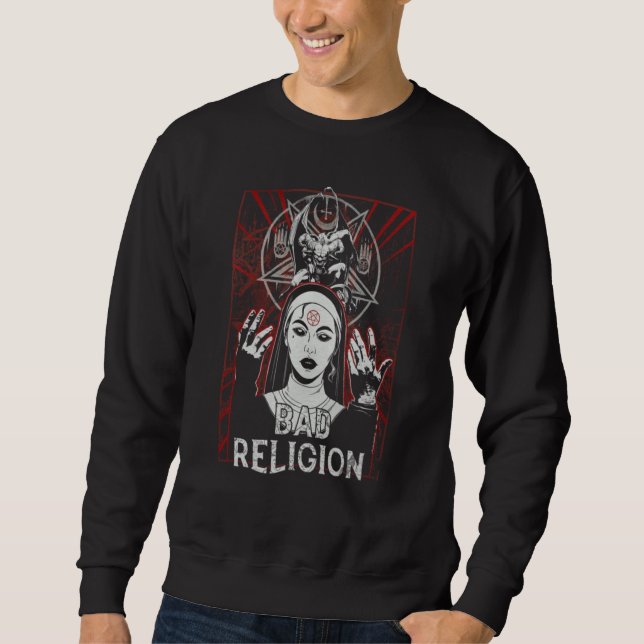 Religion Nunna Dålig Nunna Röd Satan Lång Ärmad Tröja (Framsida)