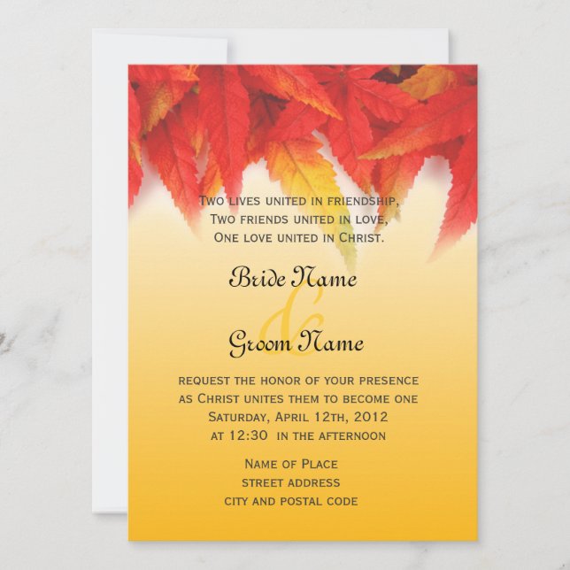 Religionens bröllopsinbjudan, rött löv inbjudningar (Framsida)
