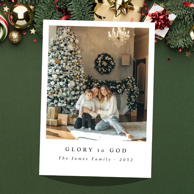 Religiös Ära åt Gud Minimalistisk Familjefoto  Julkort (Skapare uppladdad)