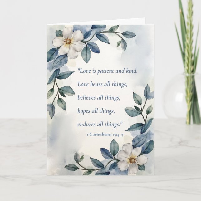 Religiös årsdag Kärlek är tålmodig Blommig Kort (Framsida)