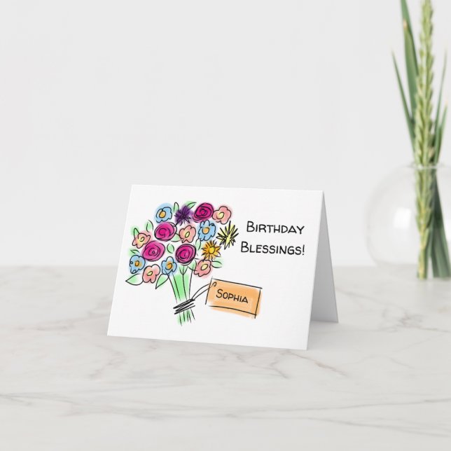 Religiös blomsterbukett födelsedag kort (Framsida)
