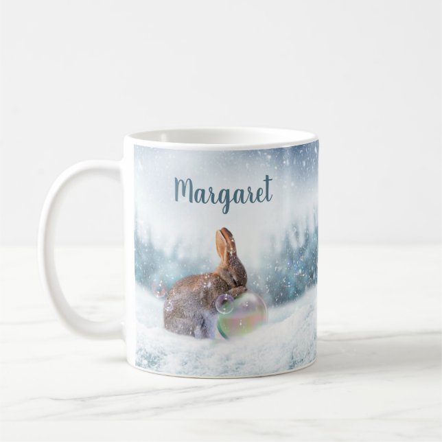 Religiös Bön Kanin Kanin i Snö Kaffe Mugg (Vänster)