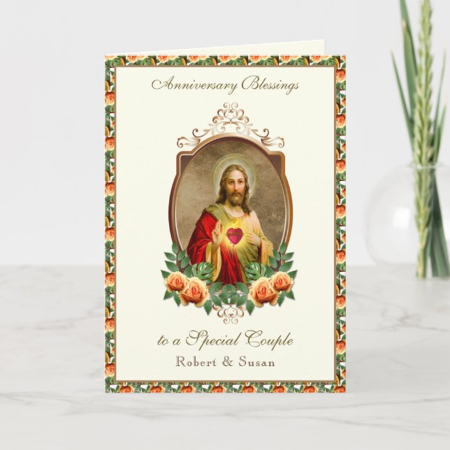 Religiös bröllopsjubileum Jesus Rosor Kort (Framsida)