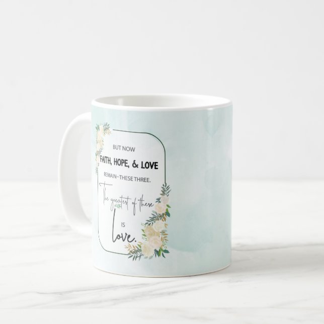Religiös bröllopsjubileum Tro Hopp Kärlek Kaffemugg (Framsida vänster)