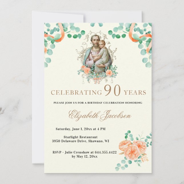 Religiös födelsedag Eukalyptus Skrift Rosenkrans   Inbjudningar (Framsida)