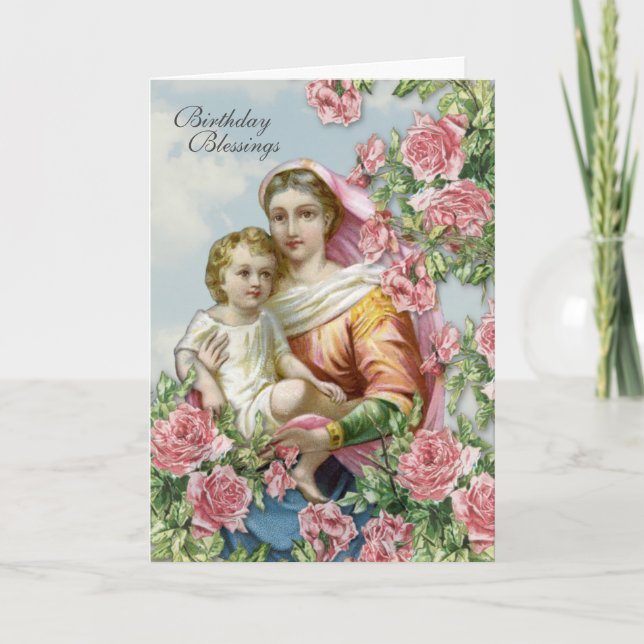 Religiös födelsedag Jungfru Maria Jesus Rosa Rosor Kort (Framsida)