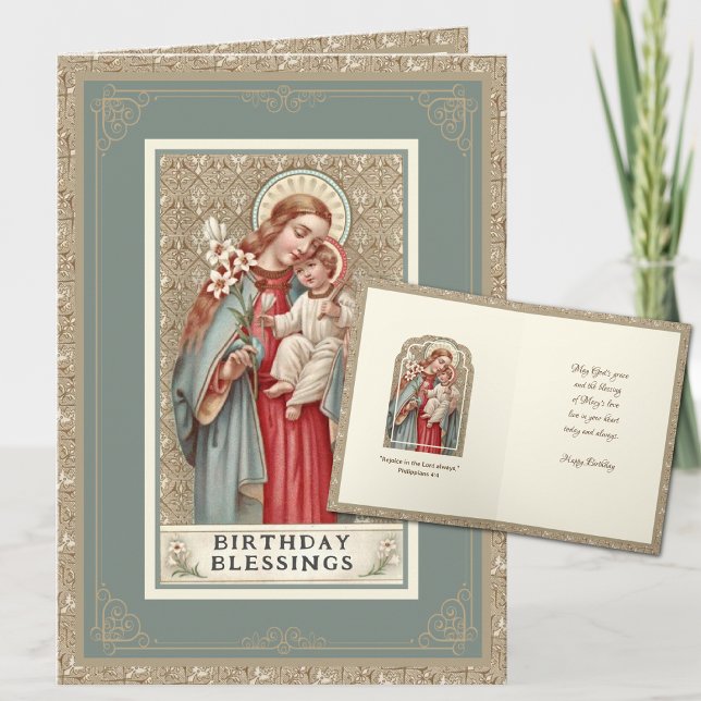 Religiös födelsedag Jungfru Maria Jesus Vintage Kort (Skapare uppladdad)