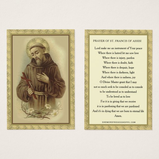 RELIGIÖS HELGON FRANCISKUS ASSISI BÖN PRÄST VISITKORT (Framsida & baksida)