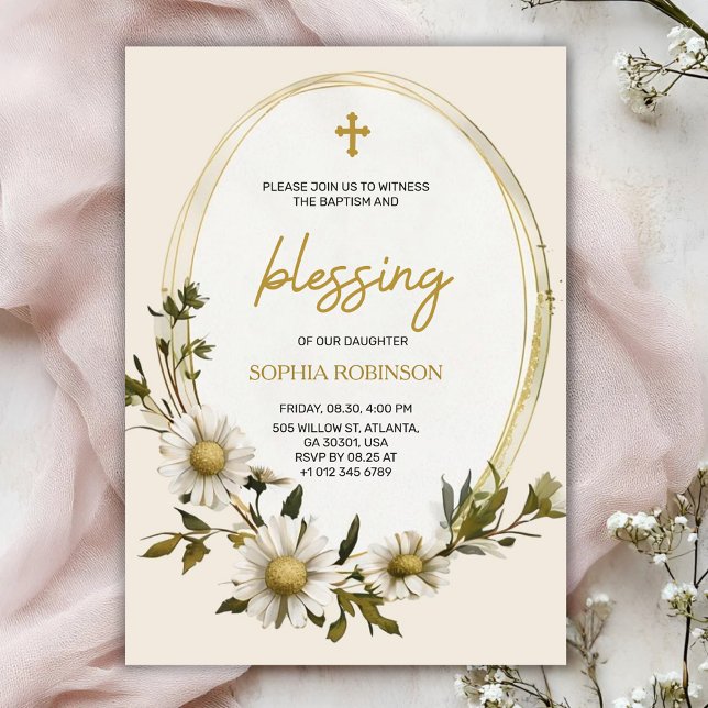 Religiös inbjudningskort med blommig design  (Skapare uppladdad)