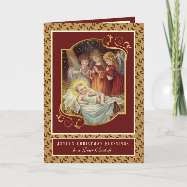 Religiös jul Bebis Jesus Änglar Biskop Helgkort (Framsida)
