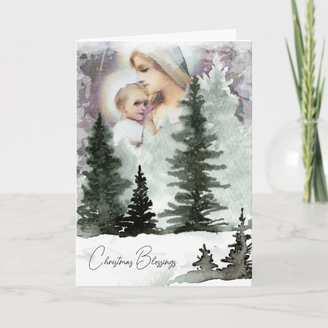 Religiös jul Jesus Akvarell Natur Helgkort (Framsida)
