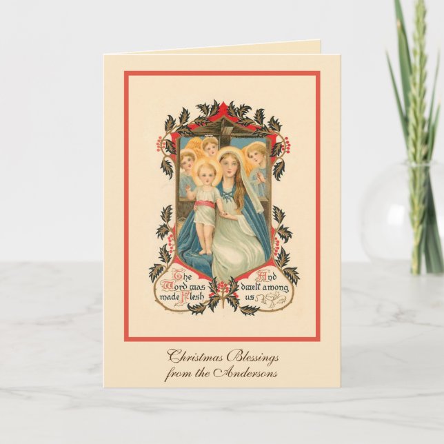 Religiös jul Jesus Jungfru Maria Änglar Högtid Helgkort (Framsida)