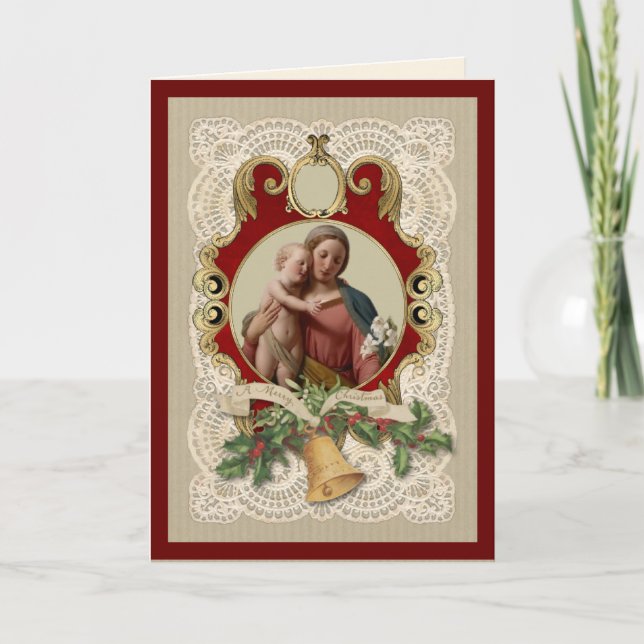 Religiös jul Jesus Jungfru Maria Vintage Helgkort (Framsida)
