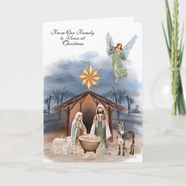 Religiös jul Jesus Maria Josef Akvarell Kort (Framsida)