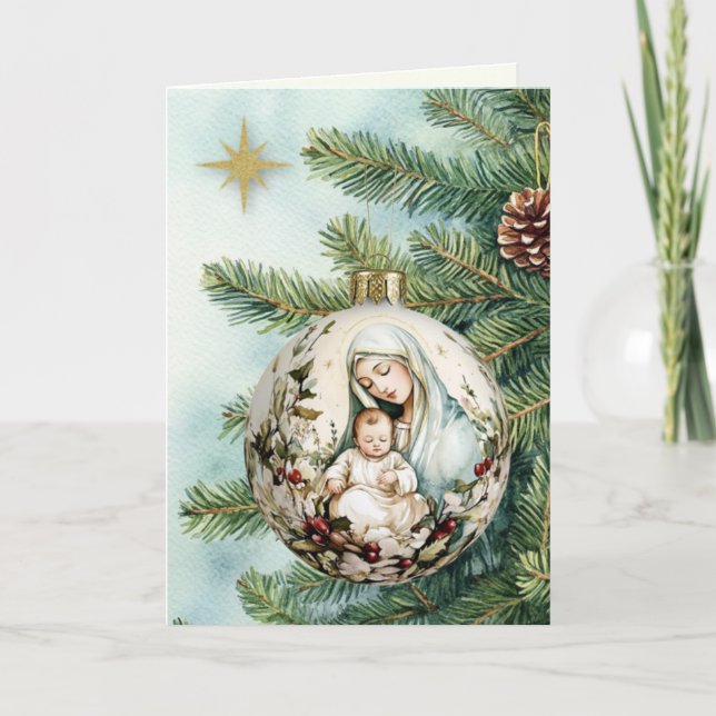 Religiös jul vattenfärg Mor Maria Jesus Helgkort (Framsida)
