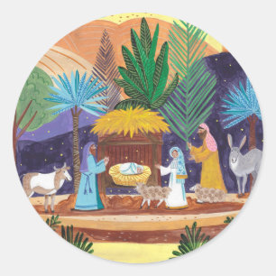 Religiös julkrubba Ära åt Gud jul Runt Klistermärke
