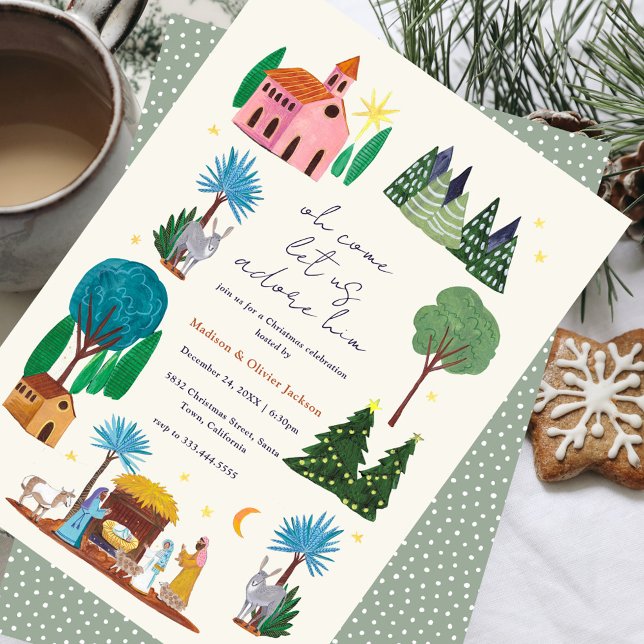 Religiös julkrubba fest inbjudningar (Religious Christmas Nativity Scene Party Invitation)