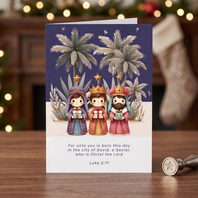 Religiös julkrubba och skrift helgkort (Religious Christmas Nativity Scene and Scripture Card by Ricaso. Christian three wise men
)