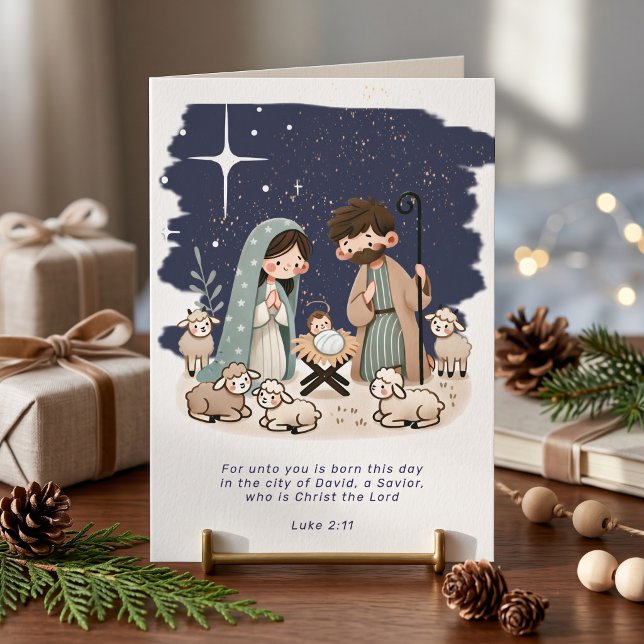 Religiös julkrubba och skrift helgkort (Religious Christmas Nativity Scene and Scripture Card by Ricaso. Christian Jesus, Mary, Joseph
)