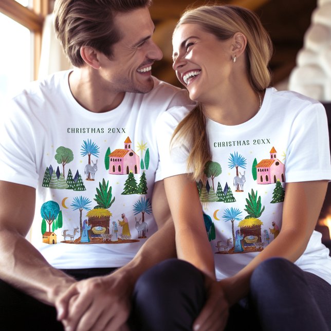 Religiös julkrubba t-shirt (Religious Christmas Nativity Scene T-Shirt)